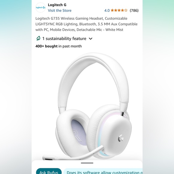 Logitech G735 Wireless Gaming Headset - White Mist - Picture 5 of 6